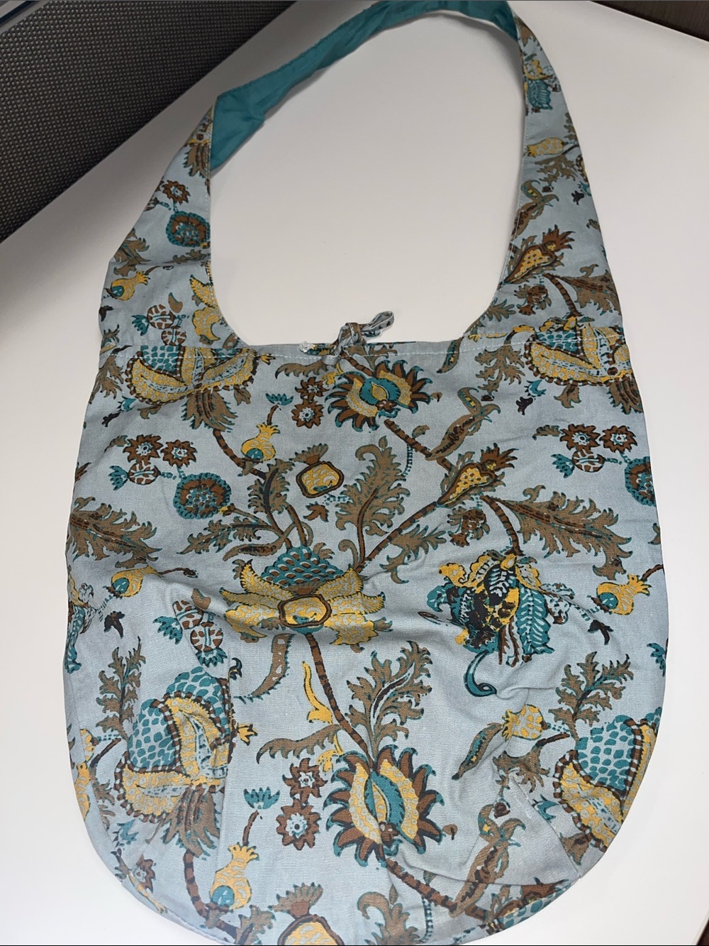 Source Unknown Teal, Gold & Brown Floral Shoulder Bag